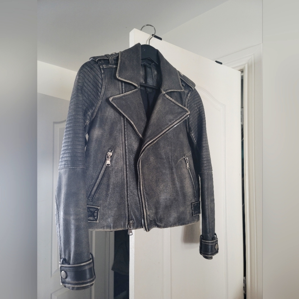 Marc by Marc jacobs xs distressed grey moto biker jacket